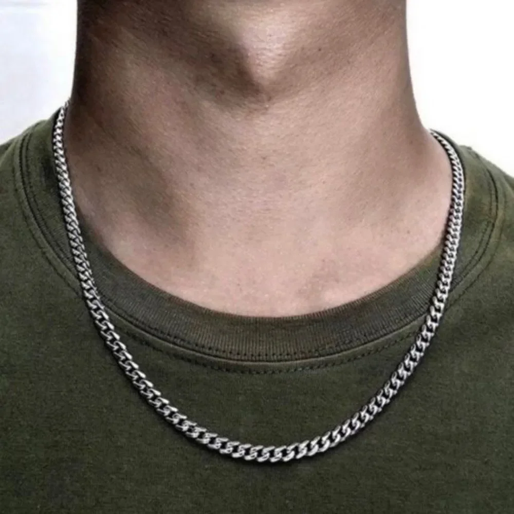Cuban Mens Stainless Steel Curb Chain  Necklace 24” Cuban Chain